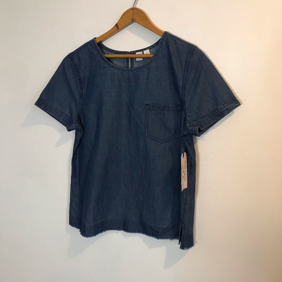 NEW Melrose & Market Chambray T-Shirt Fray Small S - Picture 2 of 7